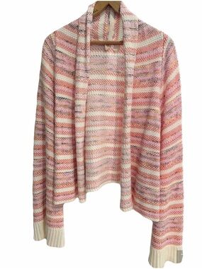 EUC Anthropologie Large MOTH Pink & Cream Striped Cotton Open Cardigan Sweater